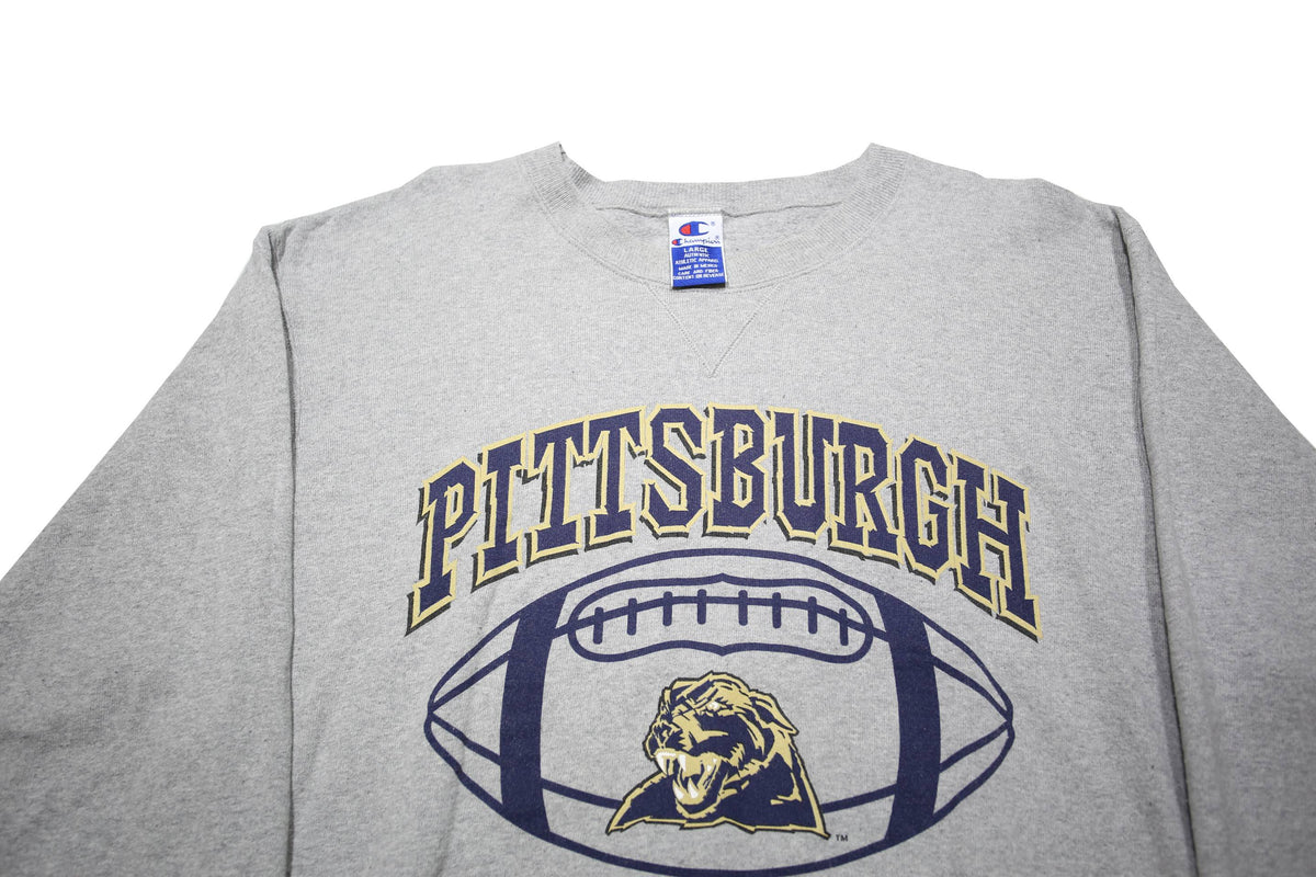 CHAMPION Mens Grey Pittsburgh Panthers Crew Neck L Cotton Blend Sweatshirt