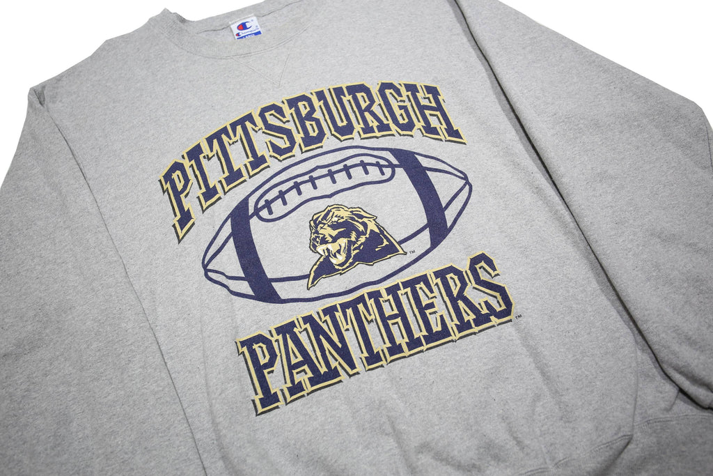 CHAMPION Mens Grey Pittsburgh Panthers Crew Neck L Cotton Blend Sweatshirt