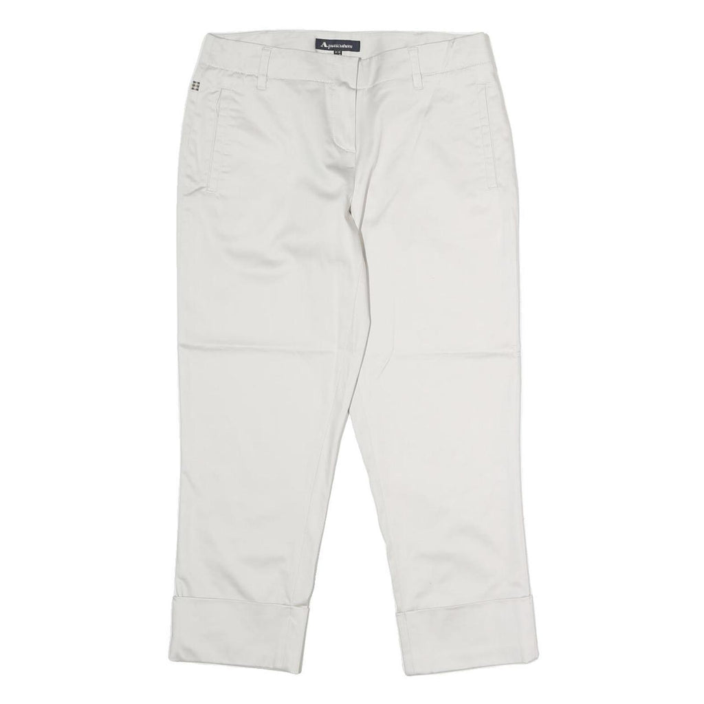 AQUASCUTUM Womens Cotton Blend White Regular Straight Trousers W28 L13 Smart