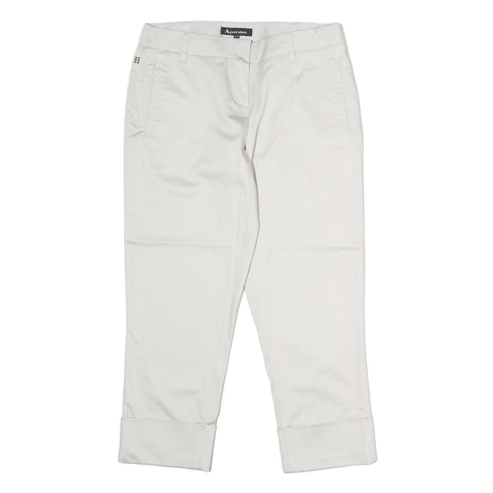 AQUASCUTUM Womens Cotton Blend White Regular Straight Trousers W28 L13 Smart
