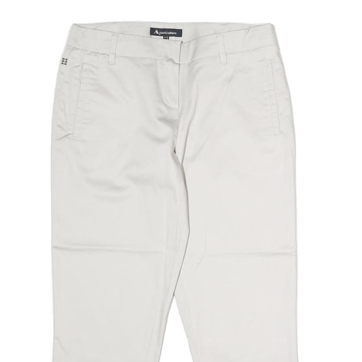 AQUASCUTUM Womens Cotton Blend White Regular Straight Trousers W28 L13 Smart