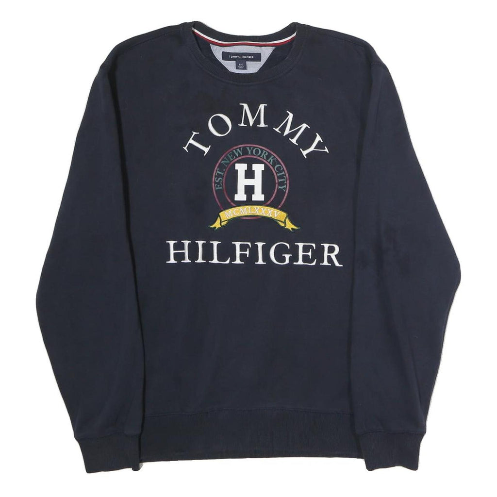 TOMMY HILFIGER Womens Navy Blue Crew Neck L Sweatshirt Cotton Pullover