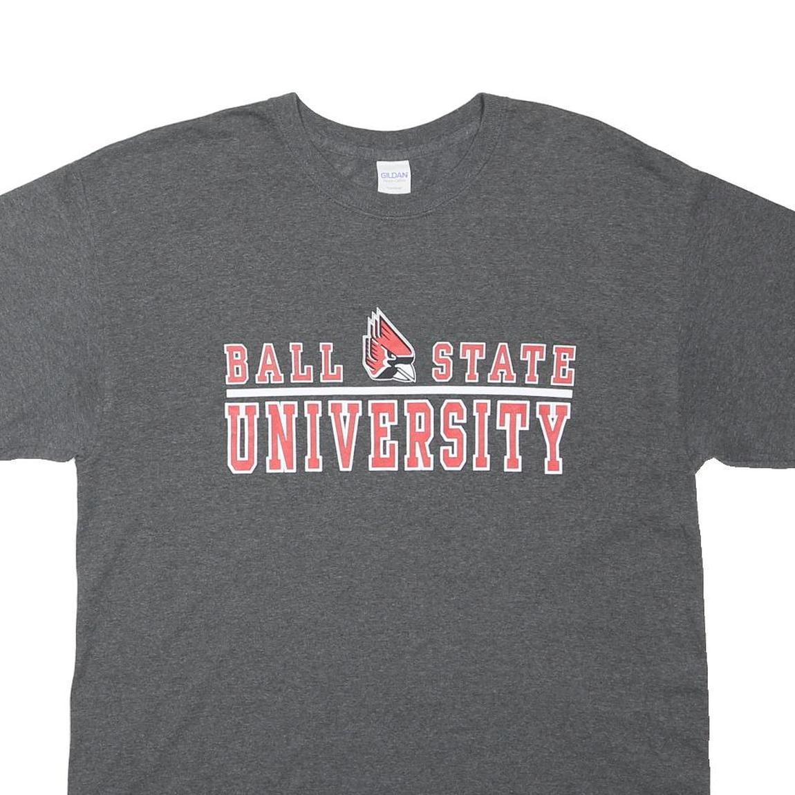 GILDAN Mens Grey Ball State University Graphic T-Shirt M Short Sleeve Crew Neck