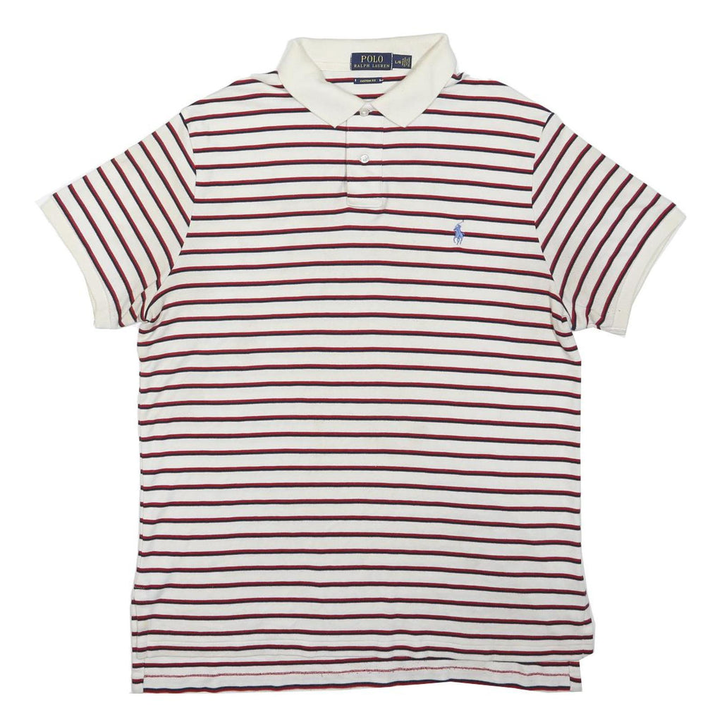 POLO RALPH LAUREN Mens White & Red Striped Short Sleeve Polo Shirt L Classic Fit
