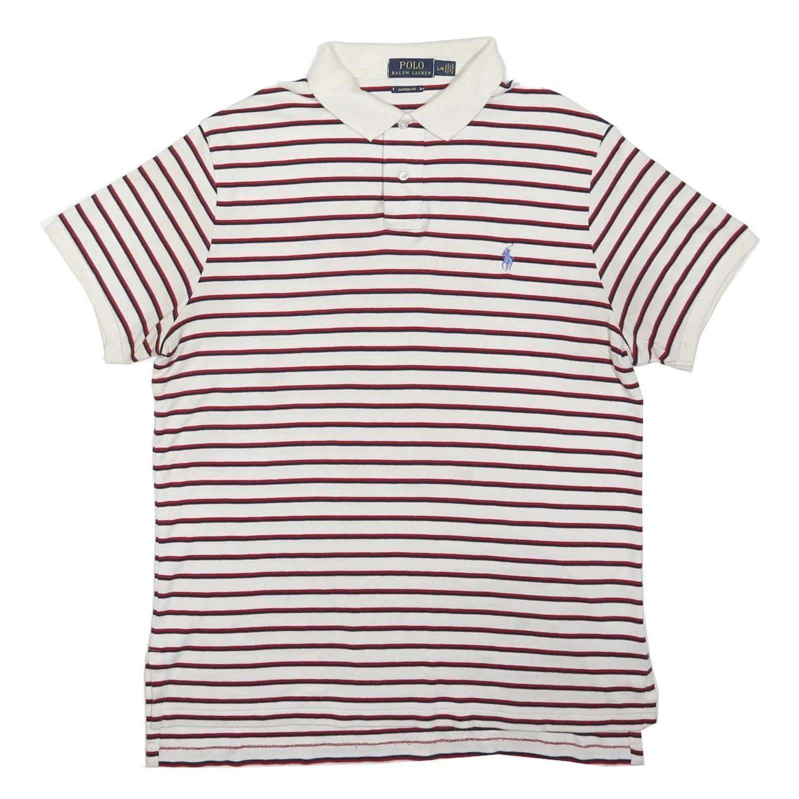 POLO RALPH LAUREN Mens White & Red Striped Short Sleeve Polo Shirt L Classic Fit