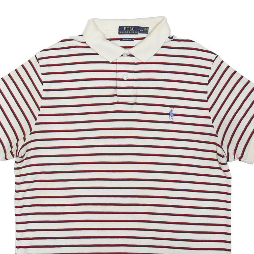 POLO RALPH LAUREN Mens White & Red Striped Short Sleeve Polo Shirt L Classic Fit