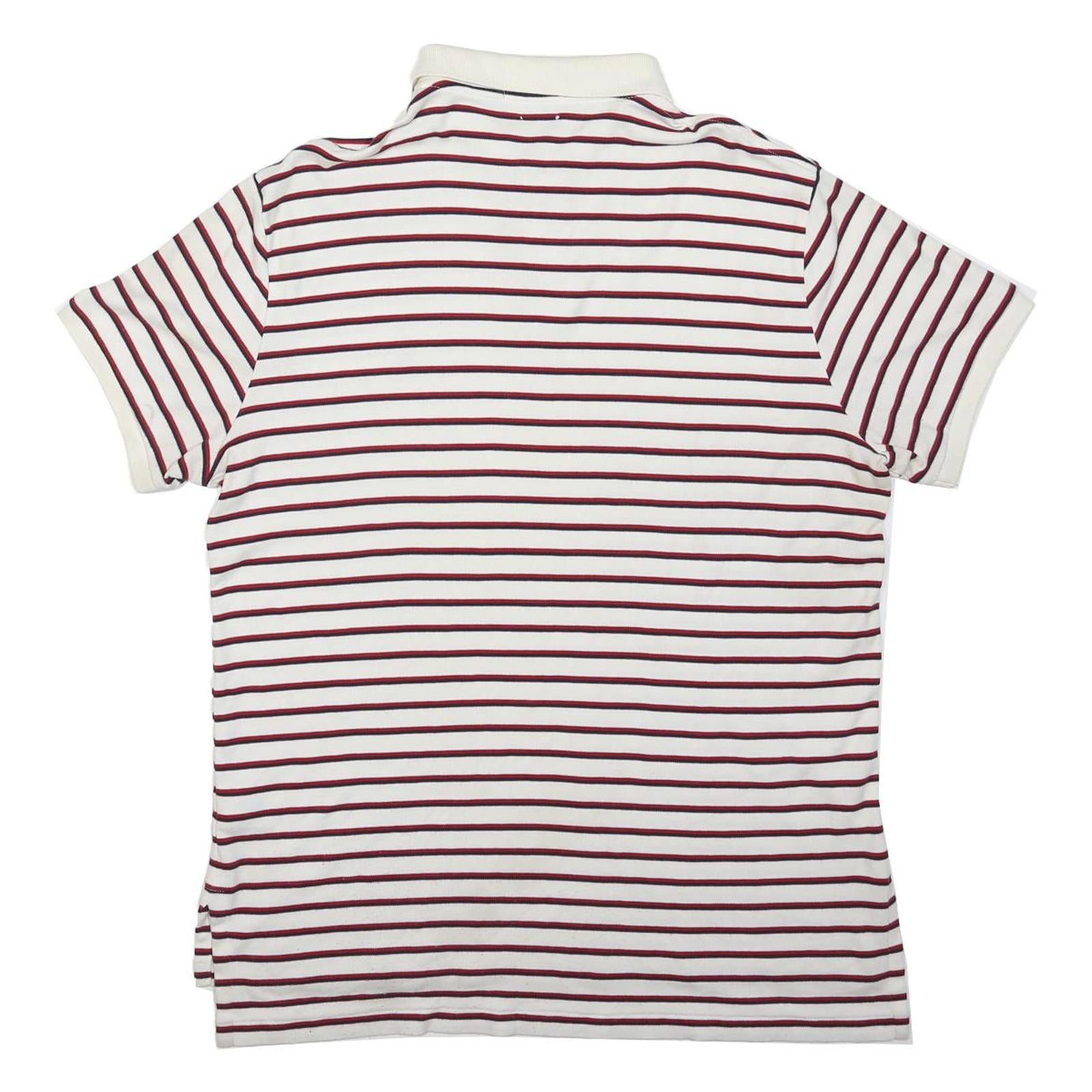 POLO RALPH LAUREN Mens White & Red Striped Short Sleeve Polo Shirt L Classic Fit