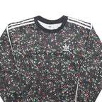 ADIDAS Womens Black Floral Print Crew Neck UK 10 Sweatshirt 3-Stripes