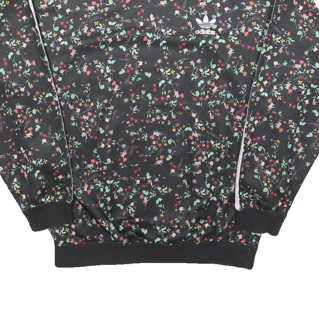 ADIDAS Womens Black Floral Print Crew Neck UK 10 Sweatshirt 3-Stripes
