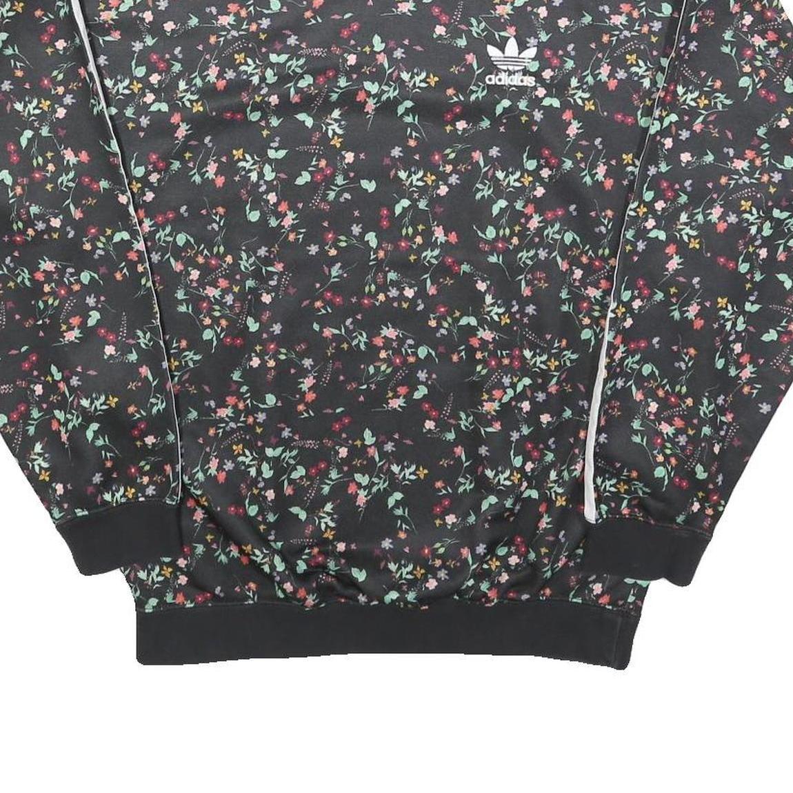 ADIDAS Womens Black Floral Print Crew Neck UK 10 Sweatshirt 3-Stripes