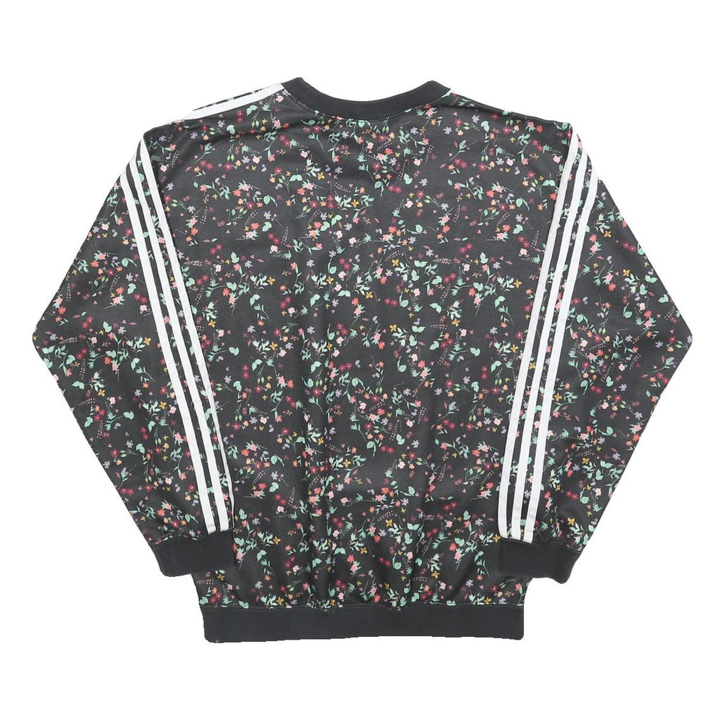 ADIDAS Womens Black Floral Print Crew Neck UK 10 Sweatshirt 3-Stripes