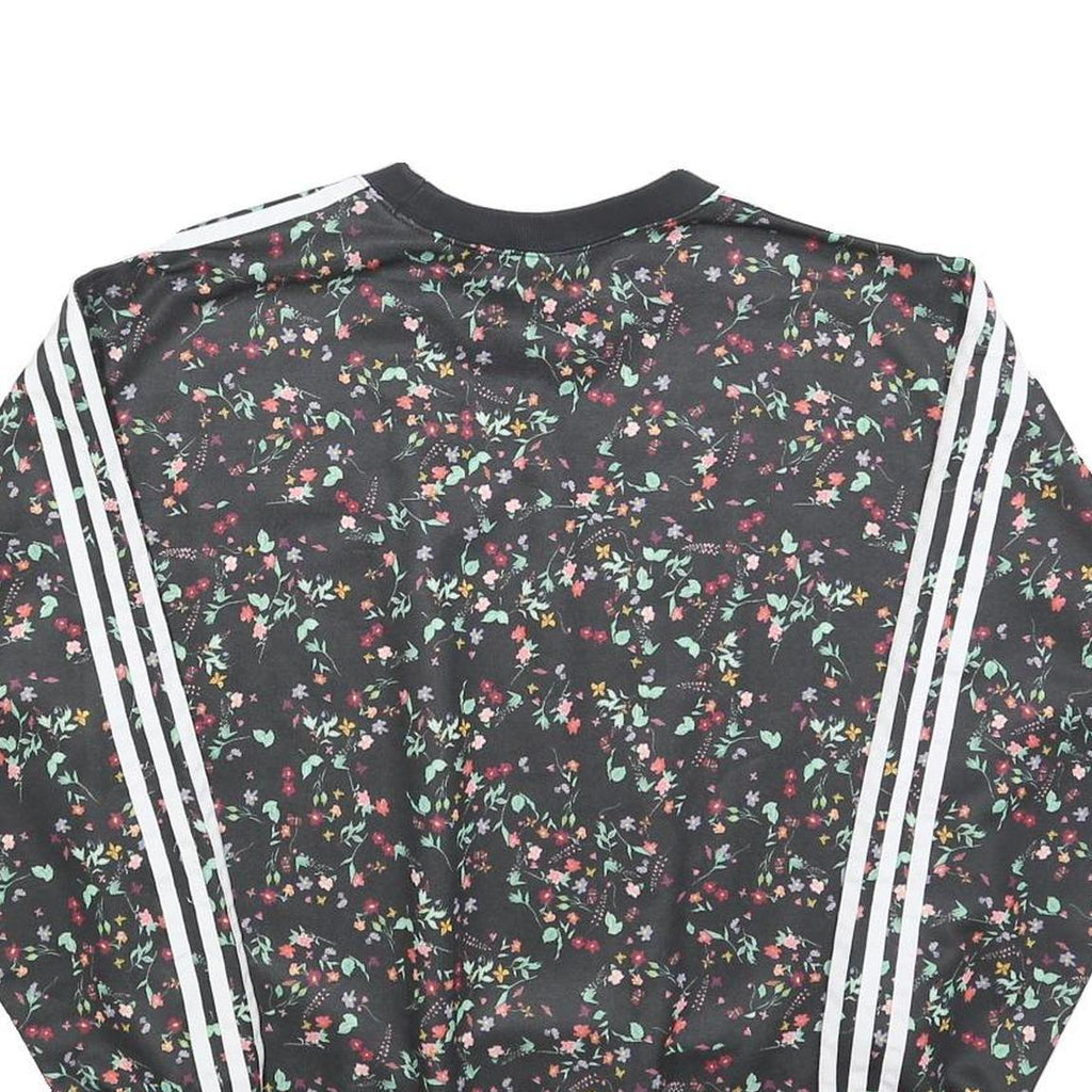 ADIDAS Womens Black Floral Print Crew Neck UK 10 Sweatshirt 3-Stripes