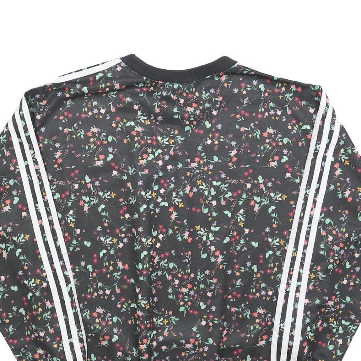 ADIDAS Womens Black Floral Print Crew Neck UK 10 Sweatshirt 3-Stripes