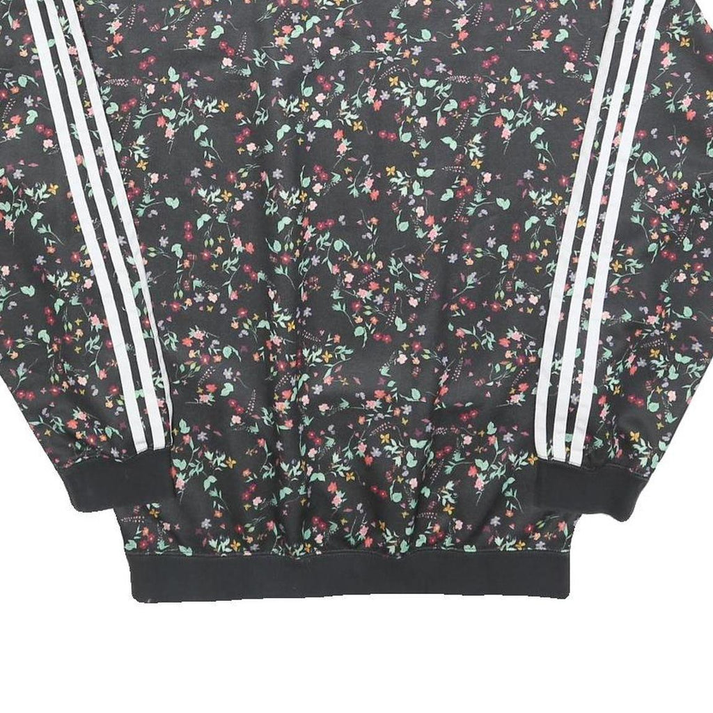 ADIDAS Womens Black Floral Print Crew Neck UK 10 Sweatshirt 3-Stripes