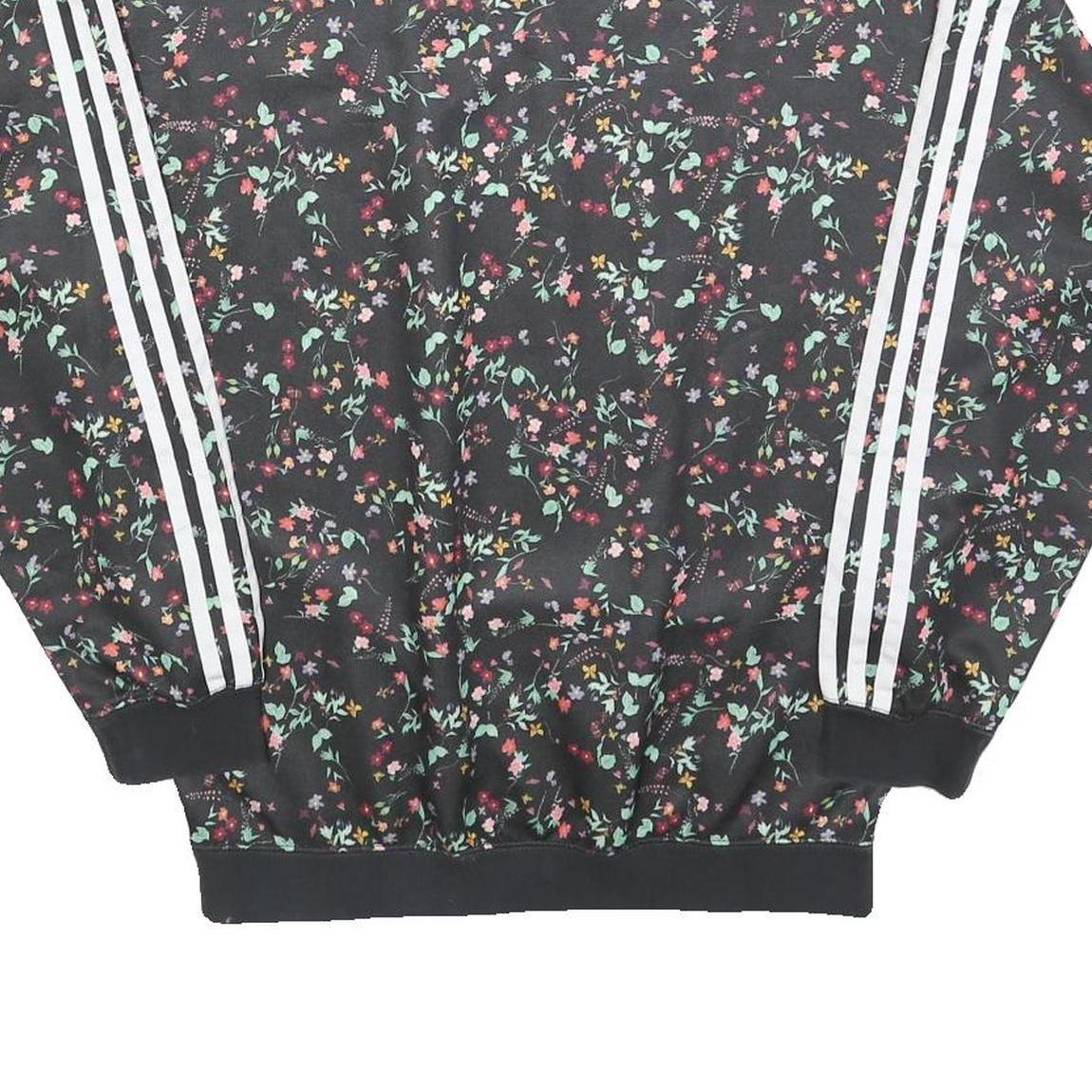 ADIDAS Womens Black Floral Print Crew Neck UK 10 Sweatshirt 3-Stripes