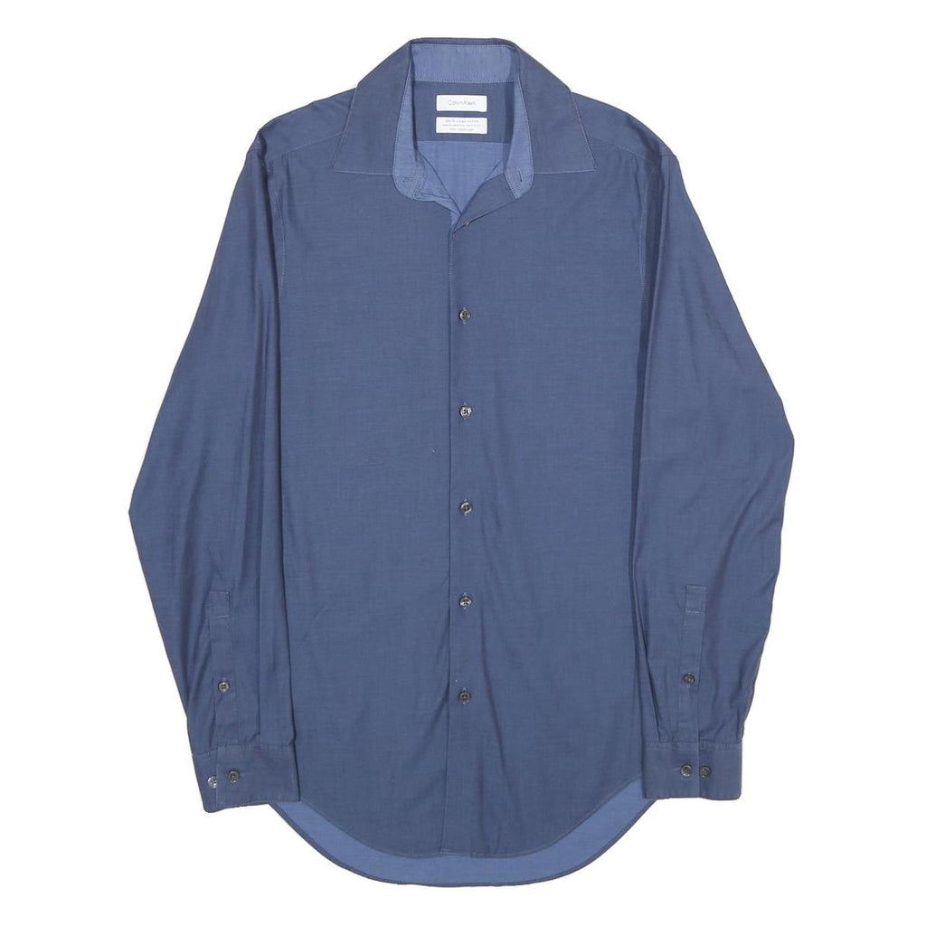 CALVIN KLEIN Mens Blue Plain Shirt S Classic Long Sleeve Button Fastening