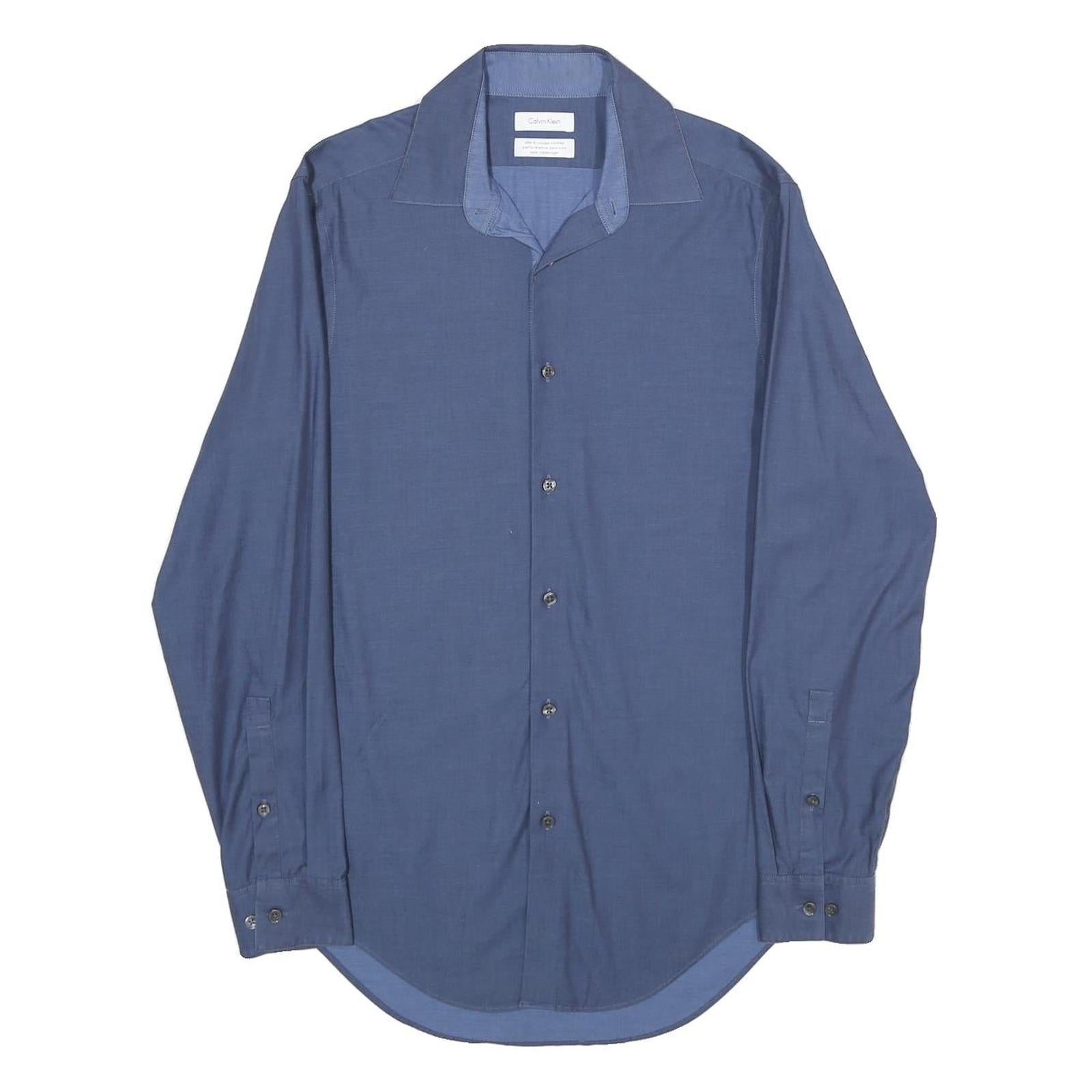 CALVIN KLEIN Mens Blue Plain Shirt S Classic Long Sleeve Button Fastening