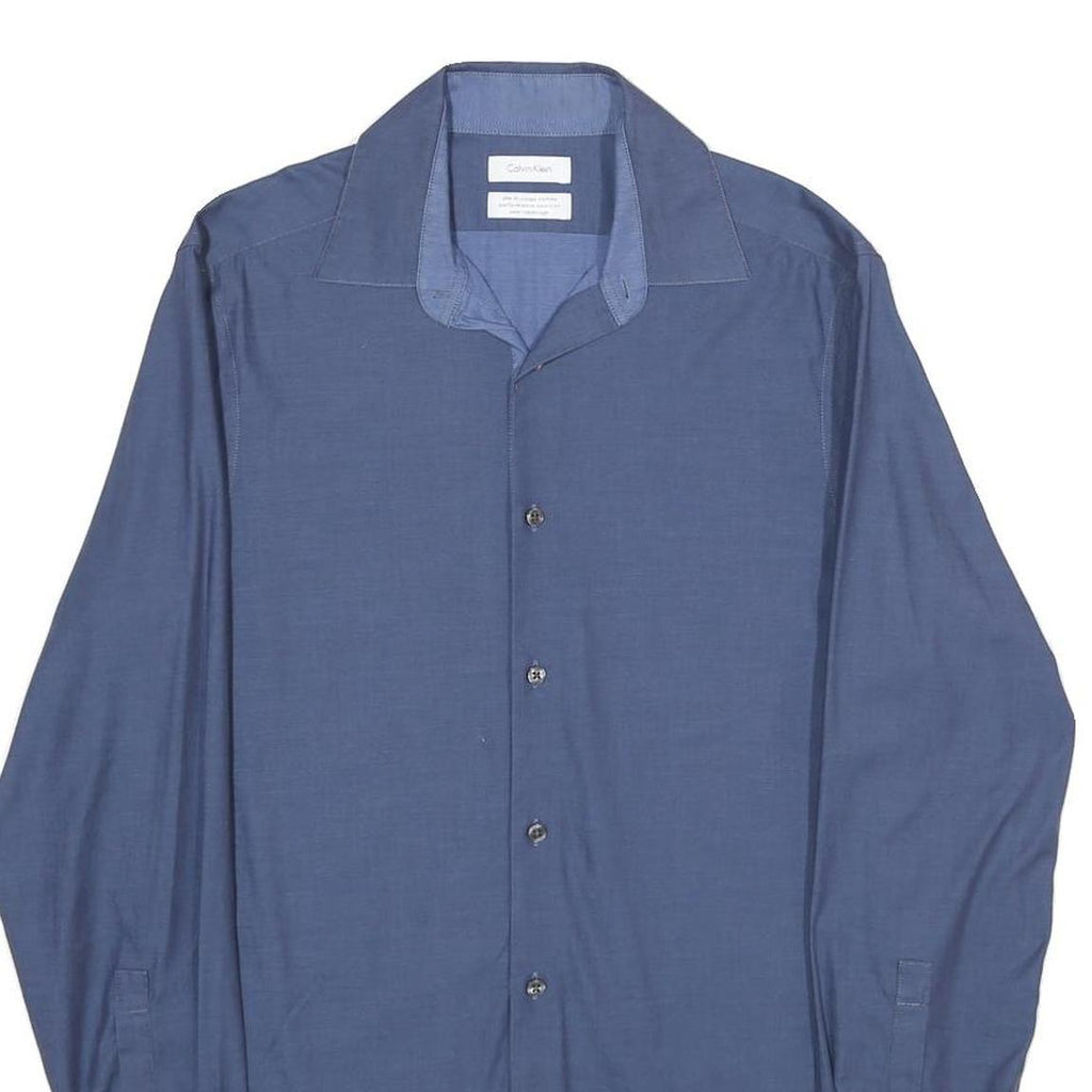 CALVIN KLEIN Mens Blue Plain Shirt S Classic Long Sleeve Button Fastening