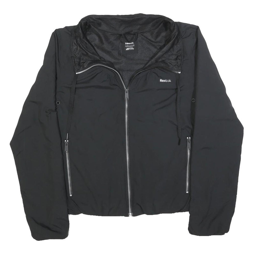 REEBOK Womens Black Zip Jacket S Polyester Blend Plain Lightweight Activewear