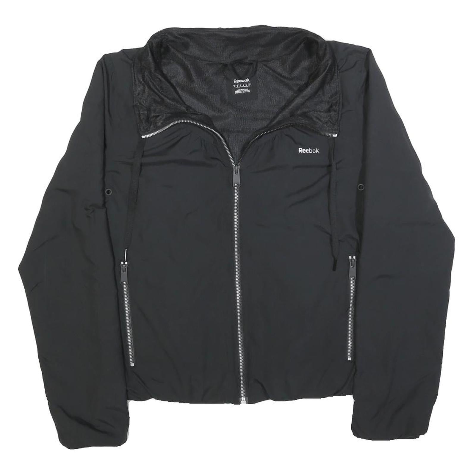 REEBOK Womens Black Zip Jacket S Polyester Blend Plain Lightweight Activewear