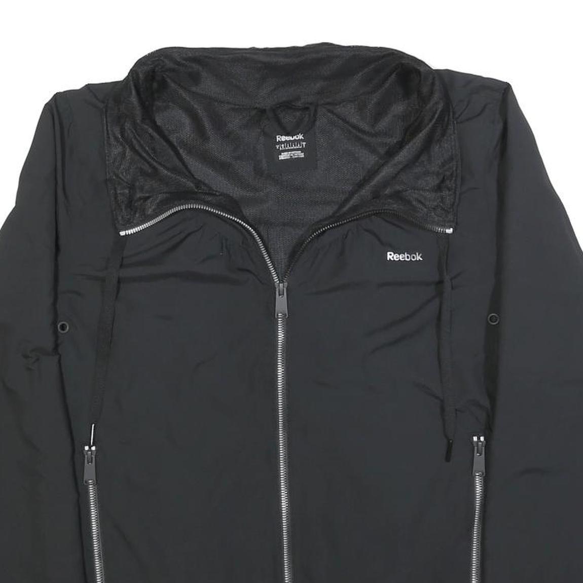 REEBOK Womens Black Zip Jacket S Polyester Blend Plain Lightweight Activewear
