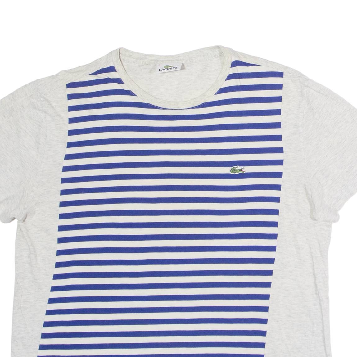 LACOSTE Striped Mens T-Shirt Grey Crew Neck S