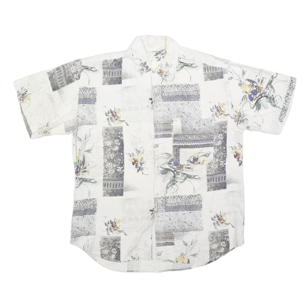 MODE MONSIEUR Mens White Grey Floral Pattern Shirt L Cotton Blend Casual Summer