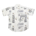 MODE MONSIEUR Mens White Grey Floral Pattern Shirt L Cotton Blend Casual Summer