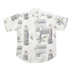MODE MONSIEUR Mens White Grey Floral Pattern Shirt L Cotton Blend Casual Summer