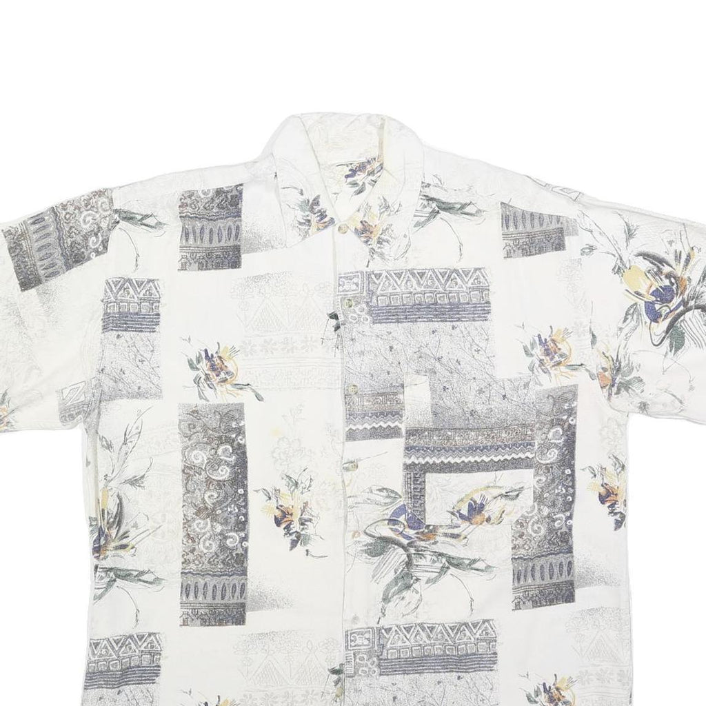 MODE MONSIEUR Mens White Grey Floral Pattern Shirt L Cotton Blend Casual Summer
