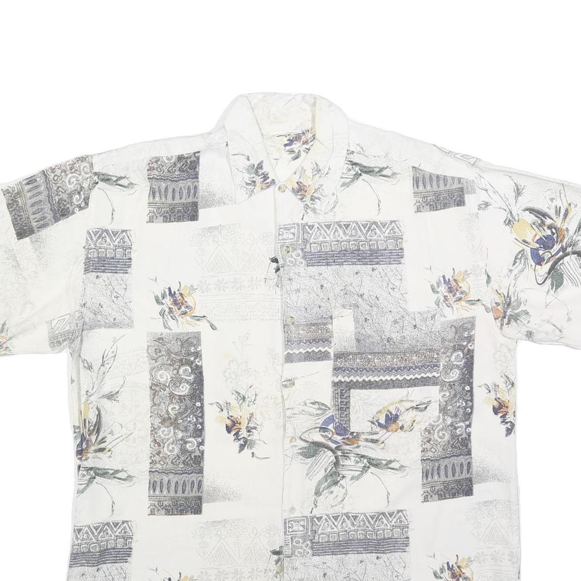 MODE MONSIEUR Mens White Grey Floral Pattern Shirt L Cotton Blend Casual Summer