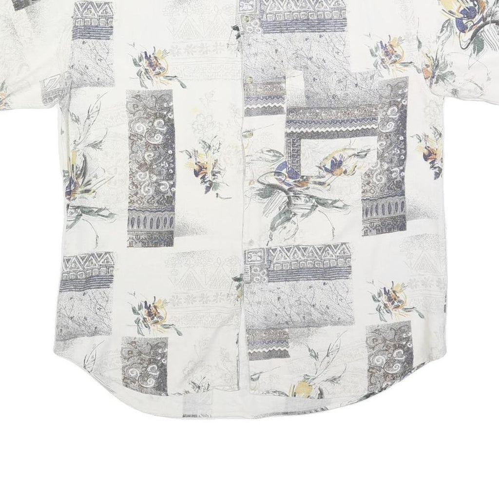 MODE MONSIEUR Mens White Grey Floral Pattern Shirt L Cotton Blend Casual Summer