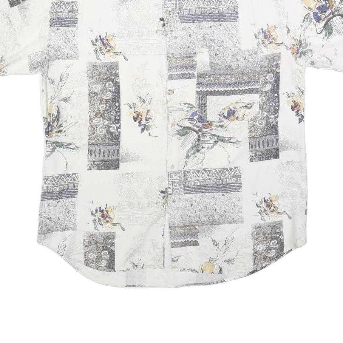 MODE MONSIEUR Mens White Grey Floral Pattern Shirt L Cotton Blend Casual Summer