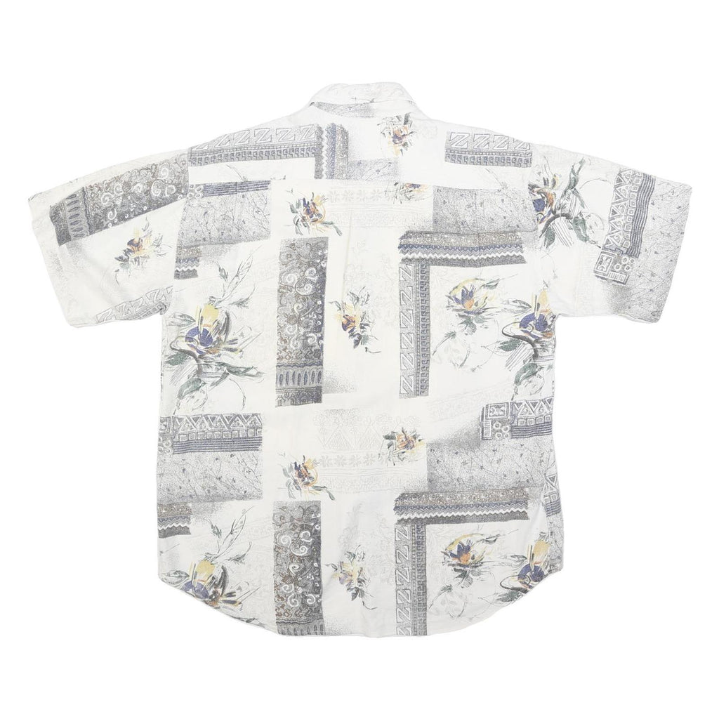 MODE MONSIEUR Mens White Grey Floral Pattern Shirt L Cotton Blend Casual Summer