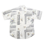 MODE MONSIEUR Mens White Grey Floral Pattern Shirt L Cotton Blend Casual Summer