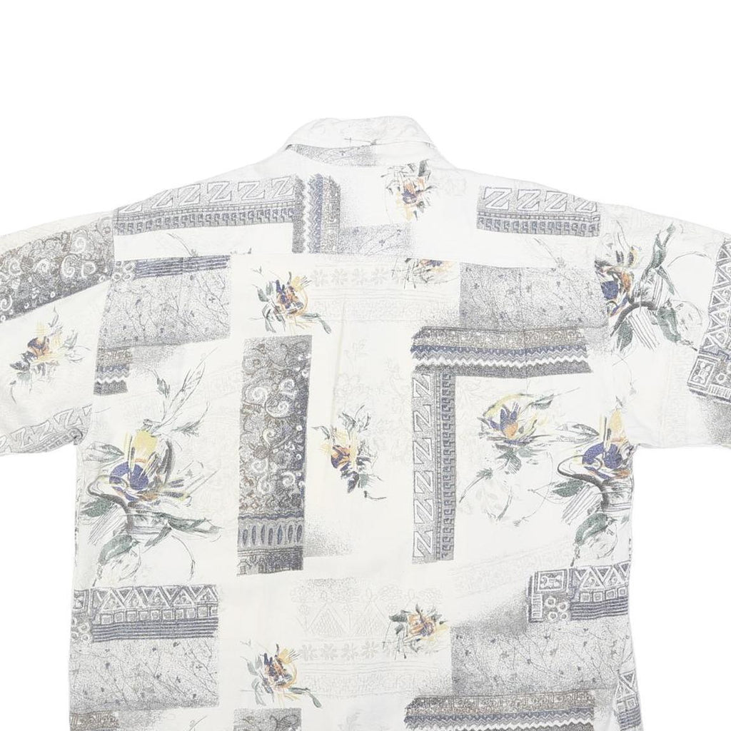 MODE MONSIEUR Mens White Grey Floral Pattern Shirt L Cotton Blend Casual Summer