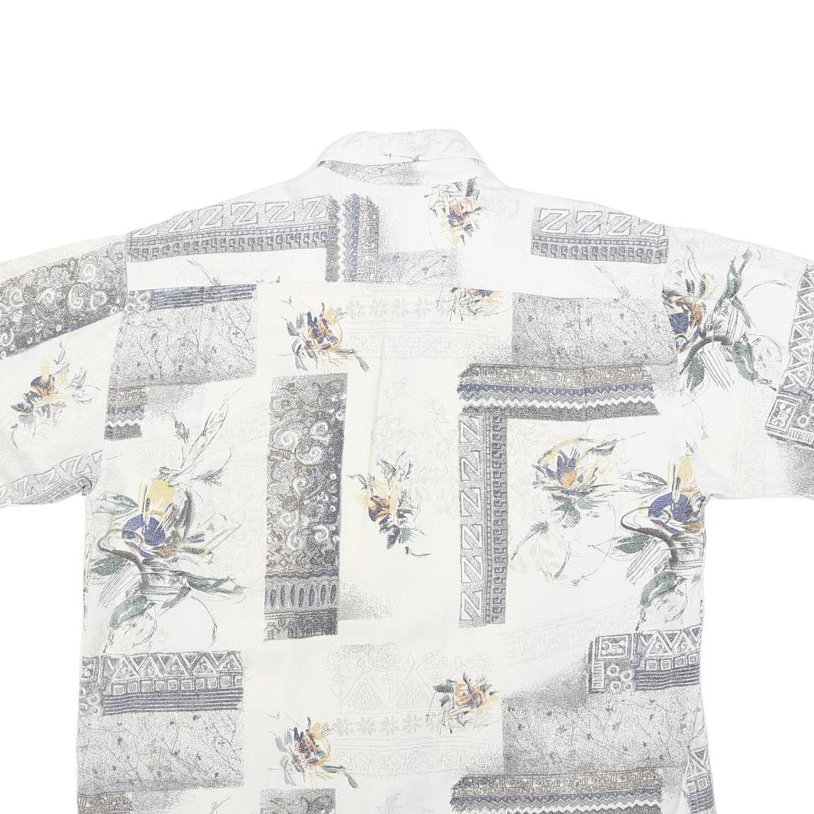 MODE MONSIEUR Mens White Grey Floral Pattern Shirt L Cotton Blend Casual Summer