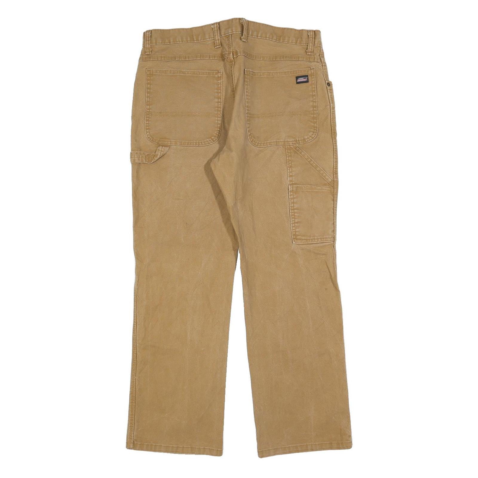 DICKIES Mens Jeans Beige Relaxed Straight Denim Light W34 L30 Workwear Fit Zip