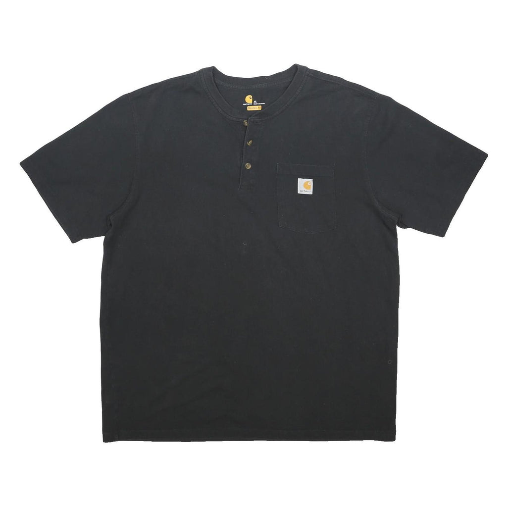 CARHARTT Mens Black Henley T-Shirt XL Short Sleeve Crew Neck Cotton Casual