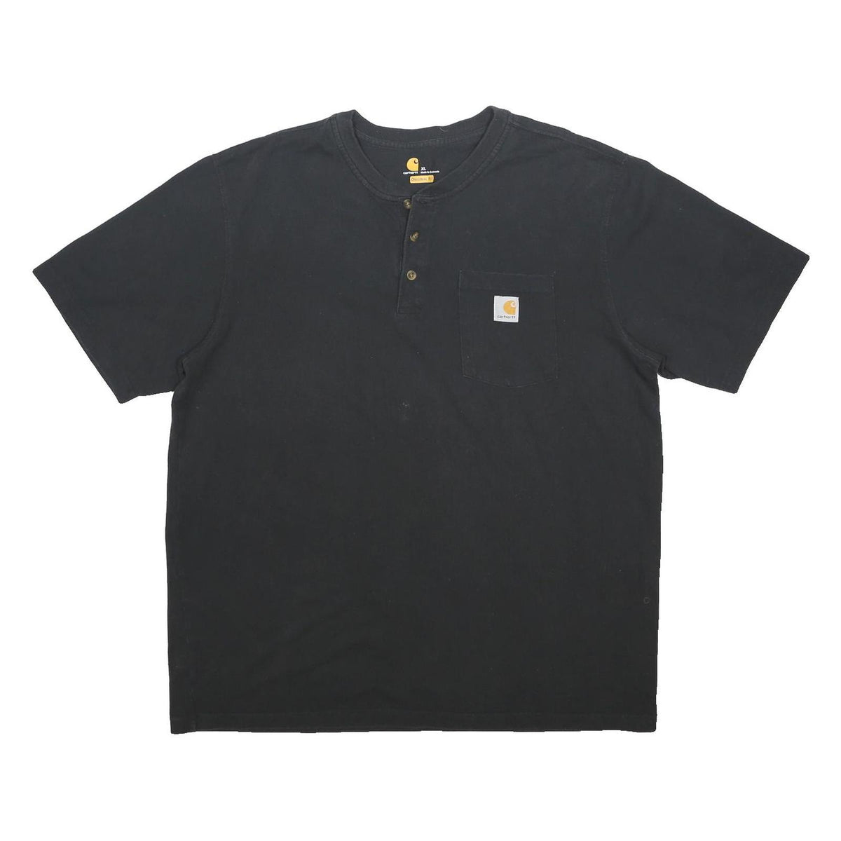 CARHARTT Mens Black Henley T-Shirt XL Short Sleeve Crew Neck Cotton Casual