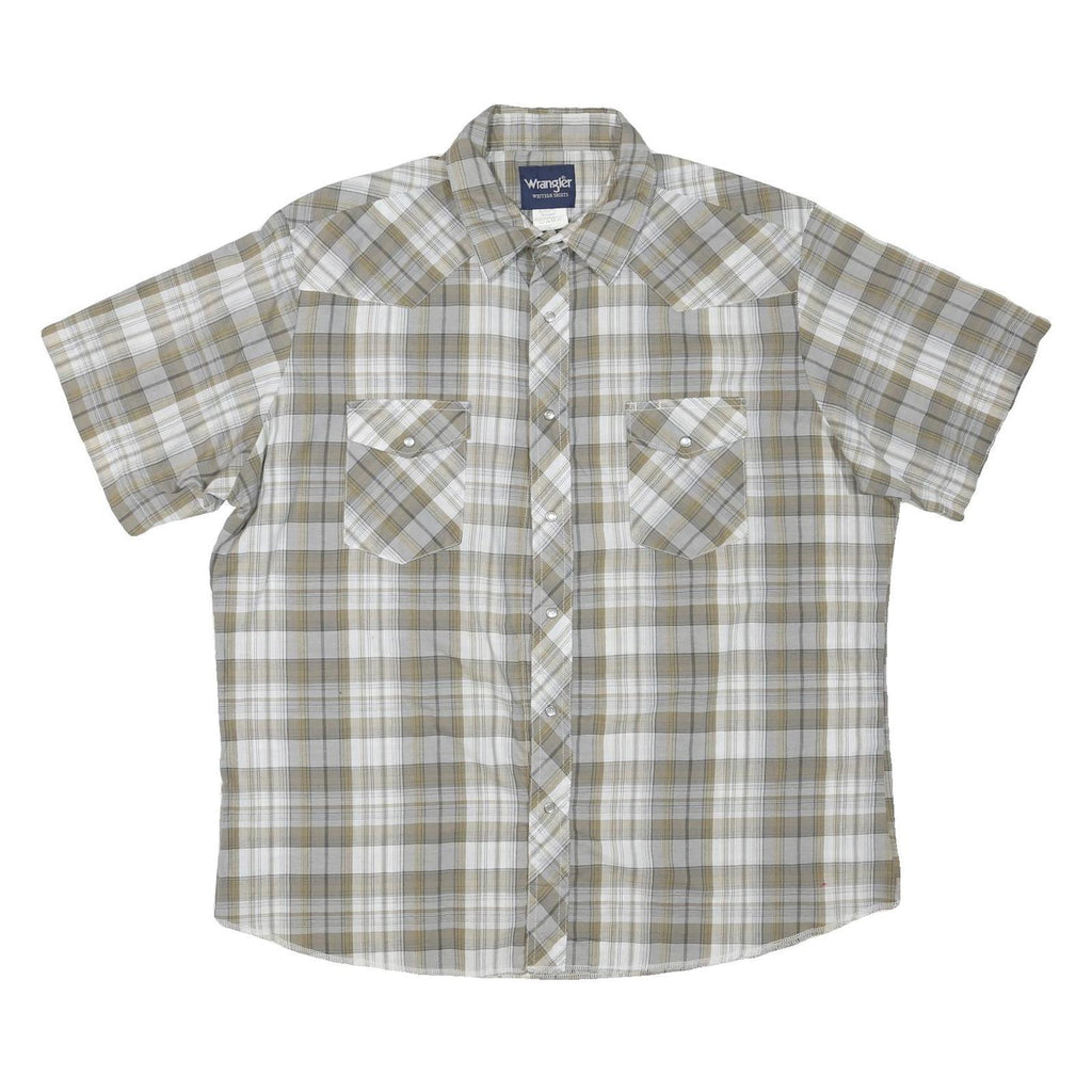 WRANGLER Mens Beige & White Checked Short Sleeve Shirt XL Cotton Blend Casual
