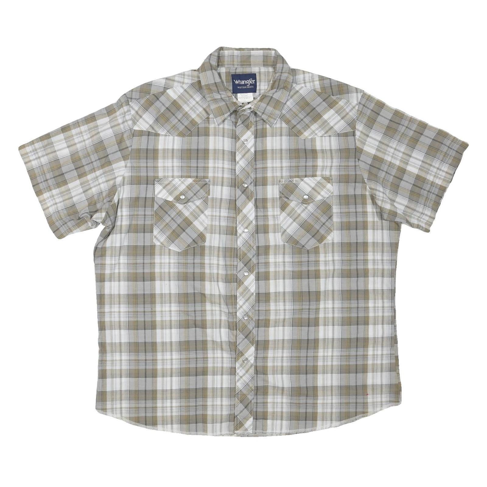 WRANGLER Mens Beige & White Checked Short Sleeve Shirt XL Cotton Blend Casual