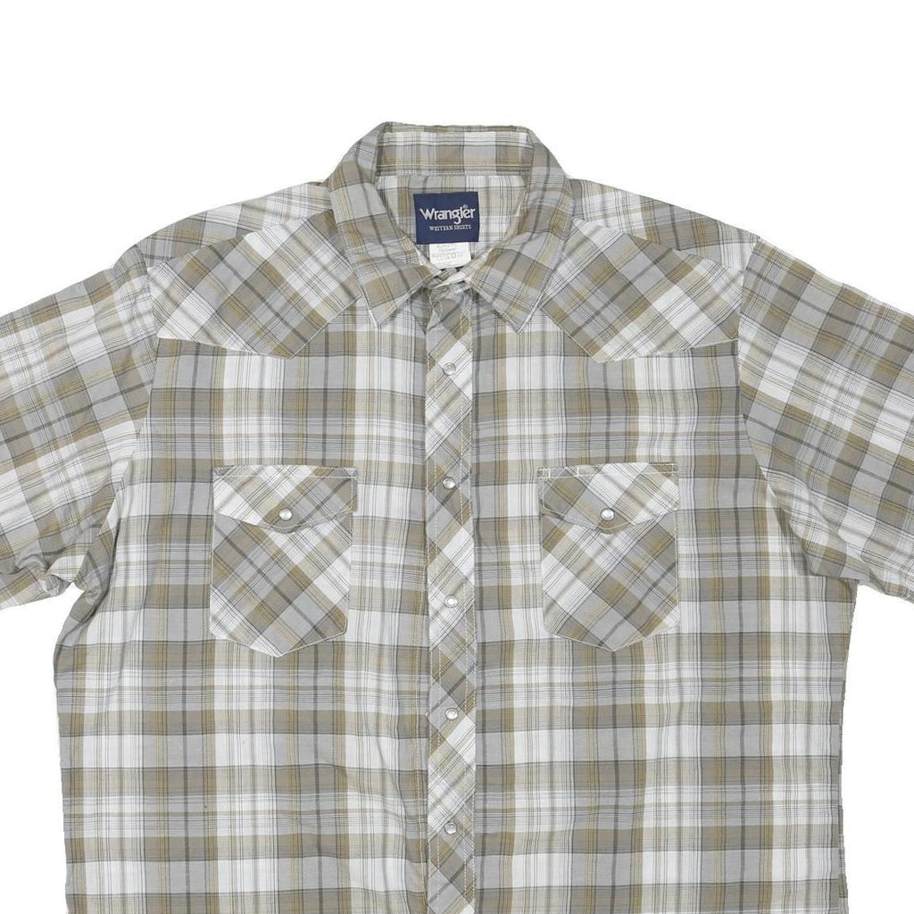 WRANGLER Mens Beige & White Checked Short Sleeve Shirt XL Cotton Blend Casual