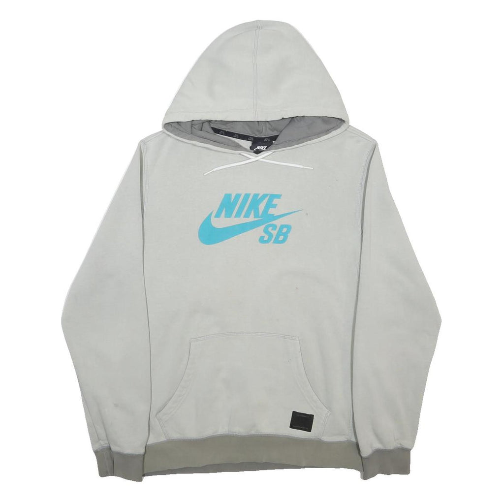 NIKE Mens Grey Hoodie S Blue Logo Pullover Comfortable Casual Sport