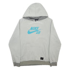 NIKE Mens Grey Hoodie S Blue Logo Pullover Comfortable Casual Sport