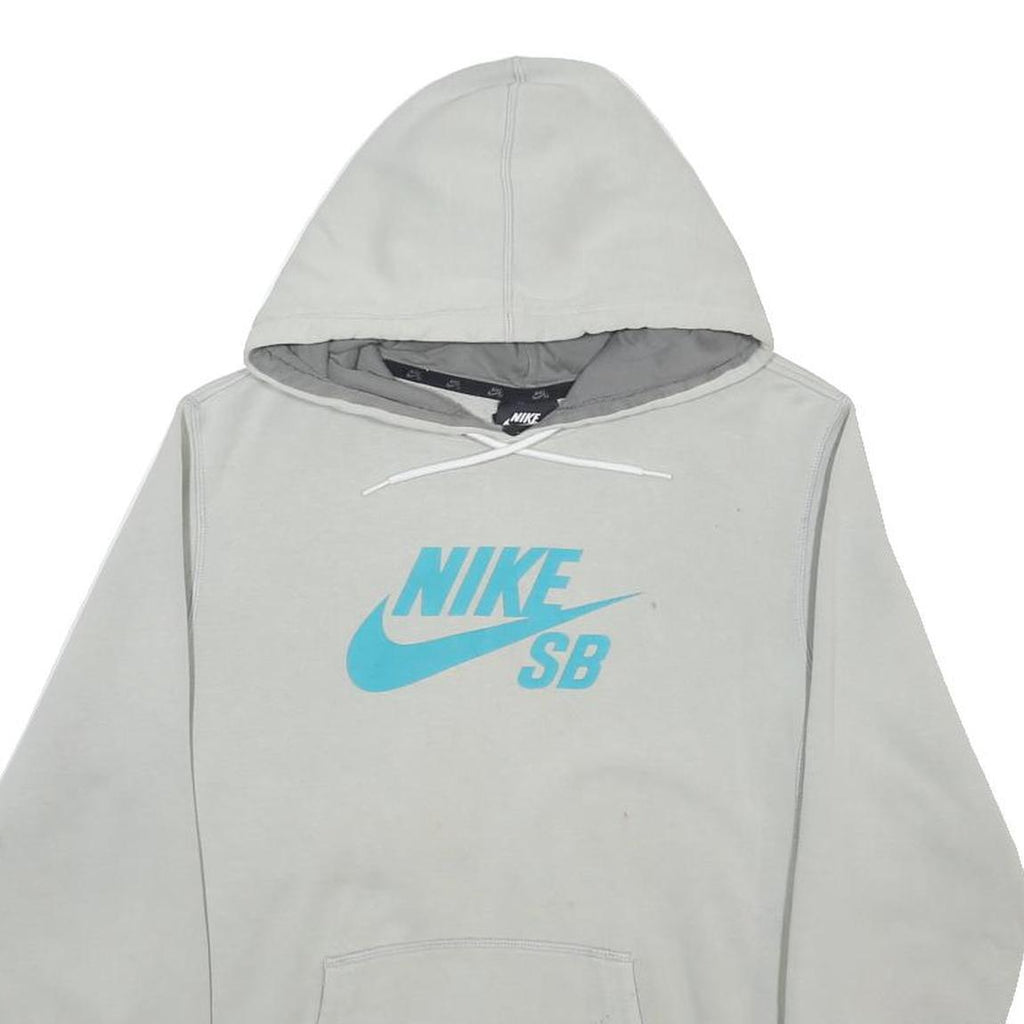 NIKE Mens Grey Hoodie S Blue Logo Pullover Comfortable Casual Sport