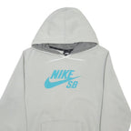 NIKE Mens Grey Hoodie S Blue Logo Pullover Comfortable Casual Sport