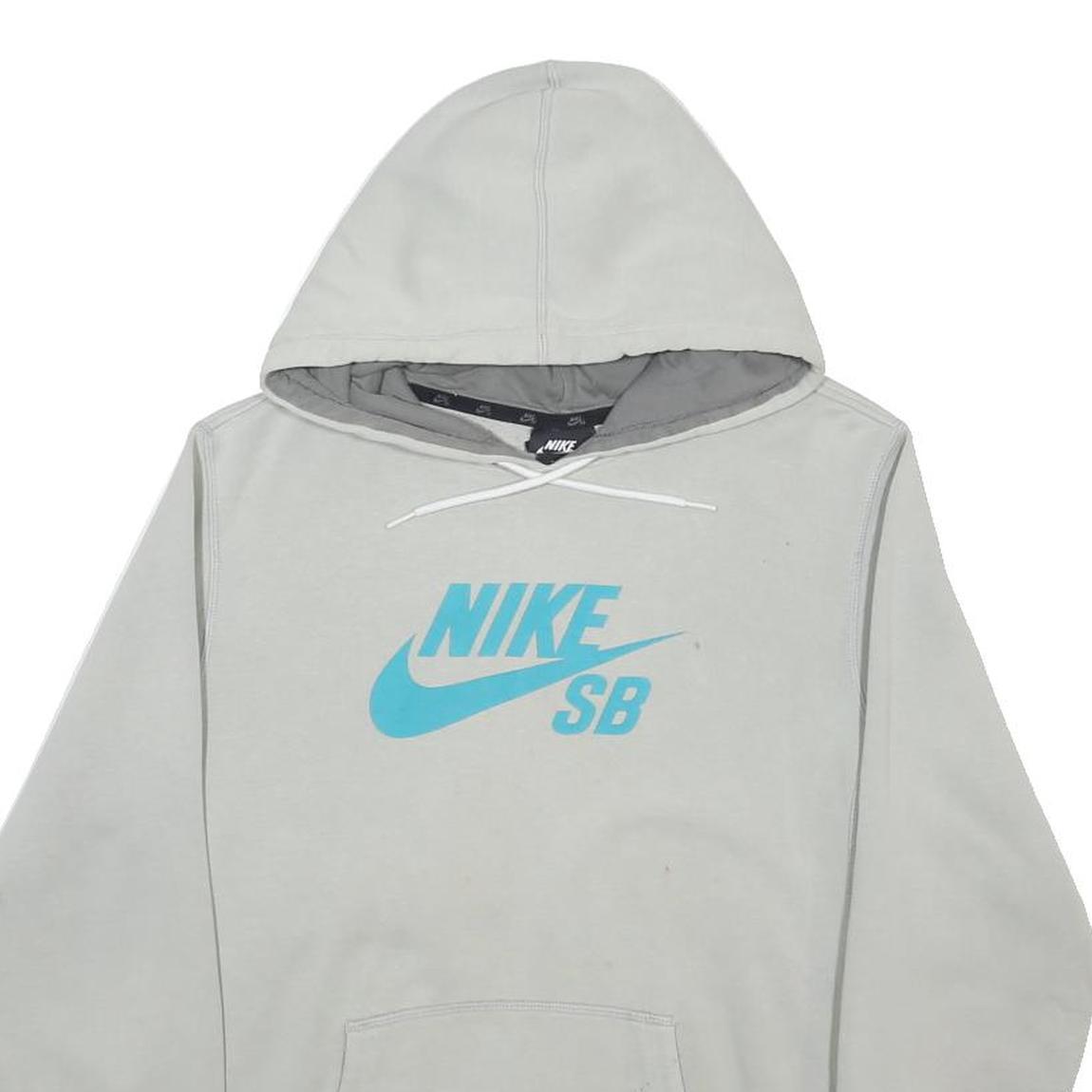 NIKE Mens Grey Hoodie S Blue Logo Pullover Comfortable Casual Sport