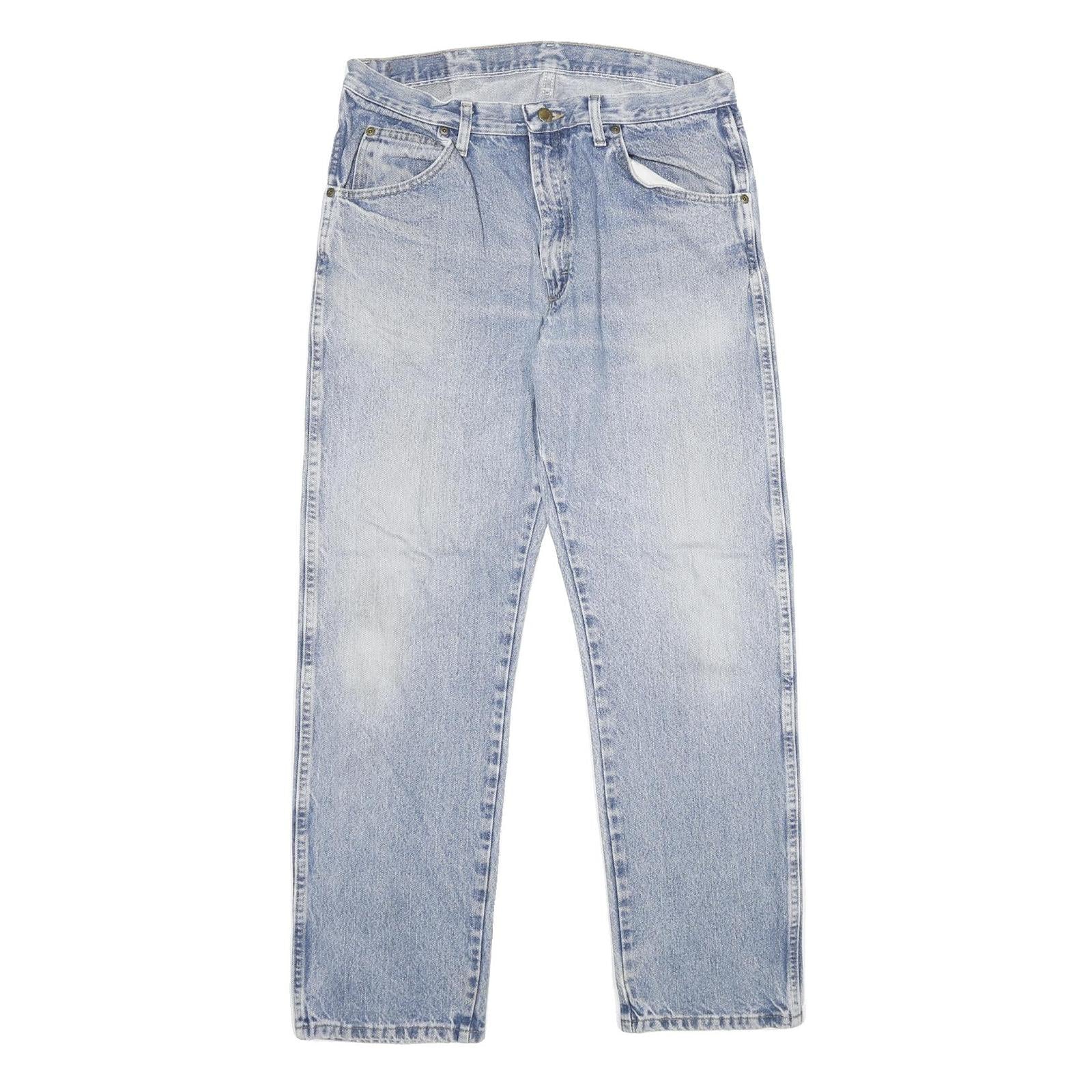 WRANGLER Mens Regular Fit Blue Denim Stone Wash Jeans W36 L32 Classic Cotton Zip