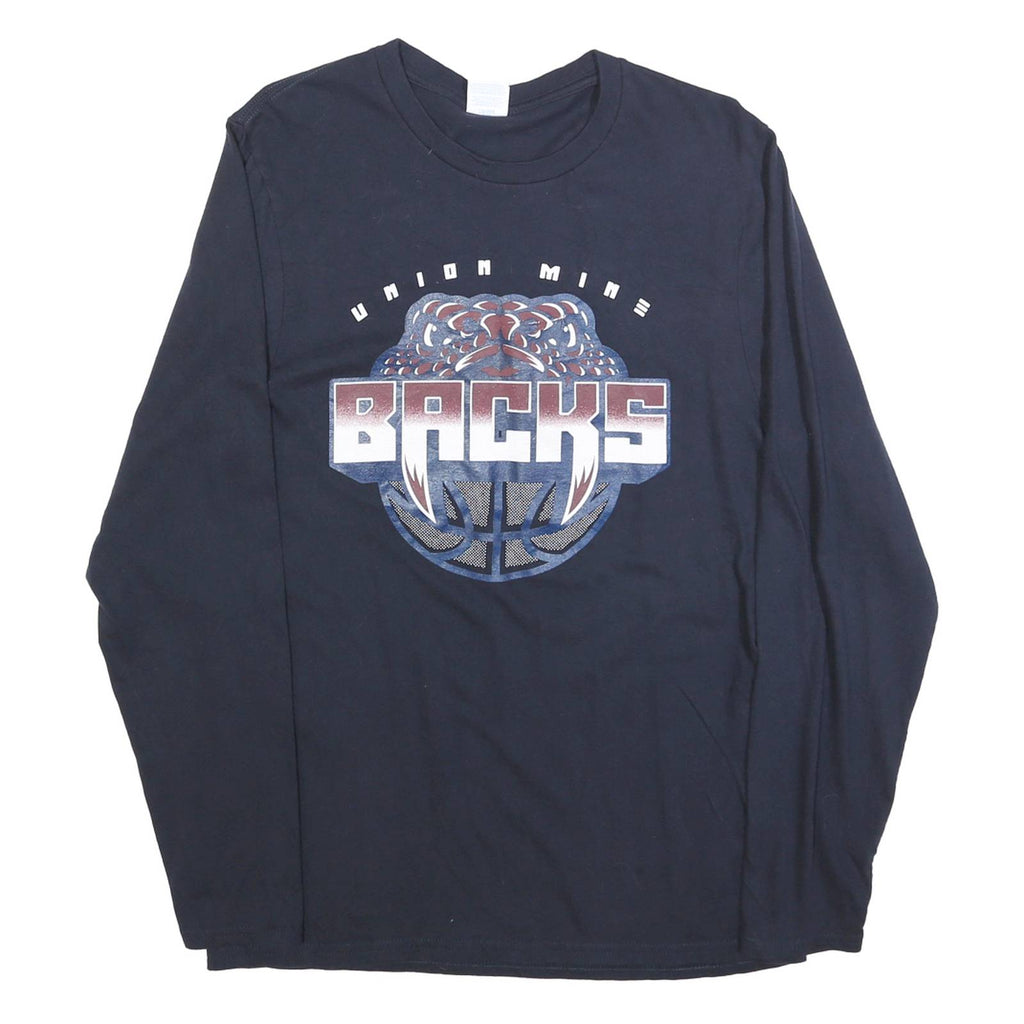 PORT & COMPANY Mens Black Union Mine Backs Graphic T-Shirt Long Sleeve Crew Neck